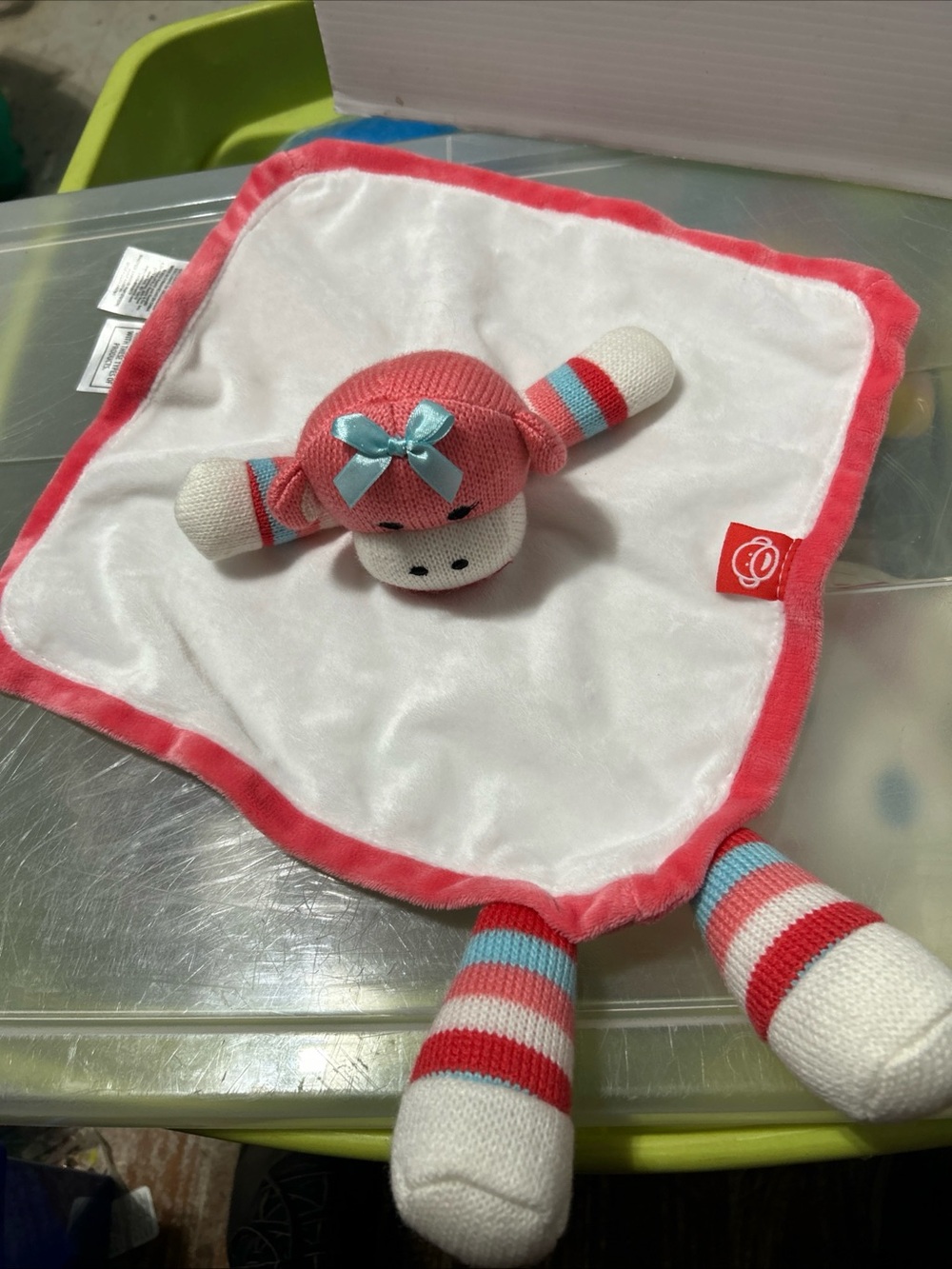 Baby Starters Pink White Blue Striped Bunny Lovey
